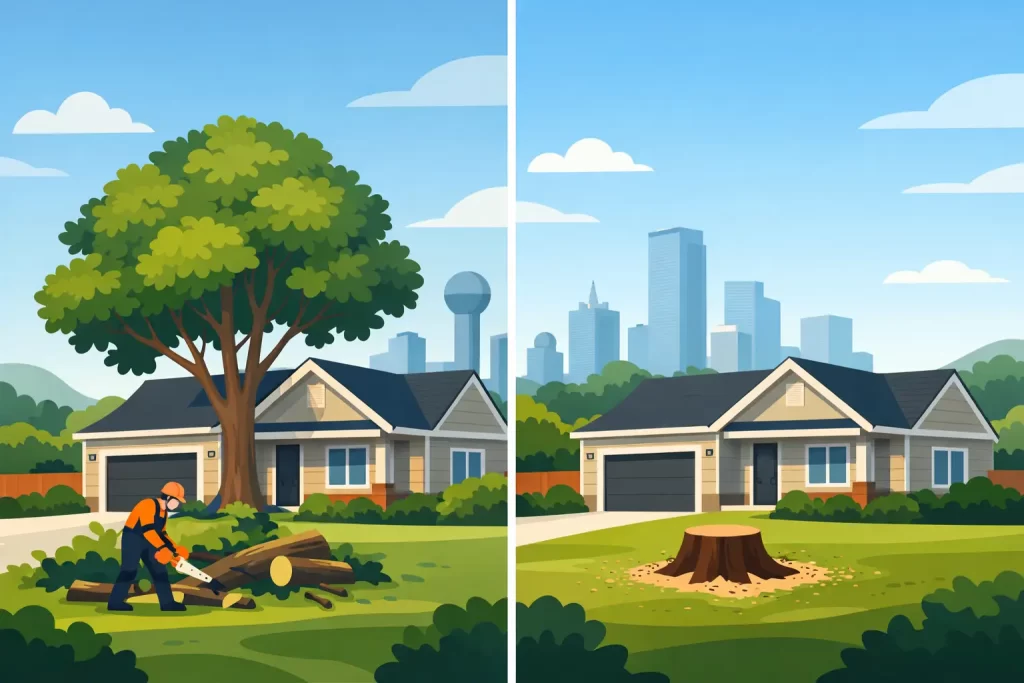 Tree Removal Before and After Example in Dallas