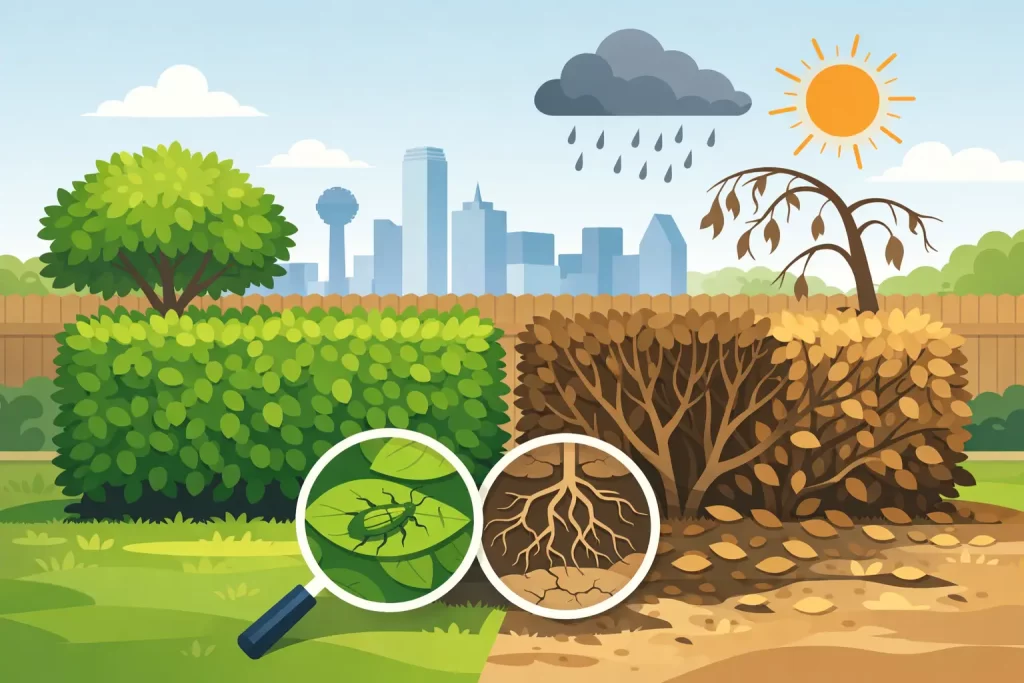 What Causes Hedge Dieback in Dallas Yards?