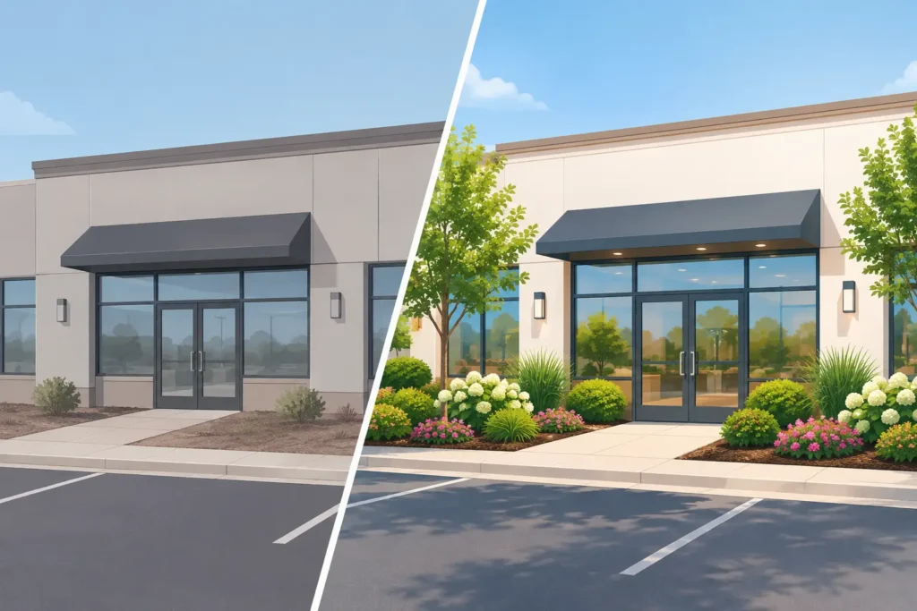 Retail Storefront Landscaping Transformation Example